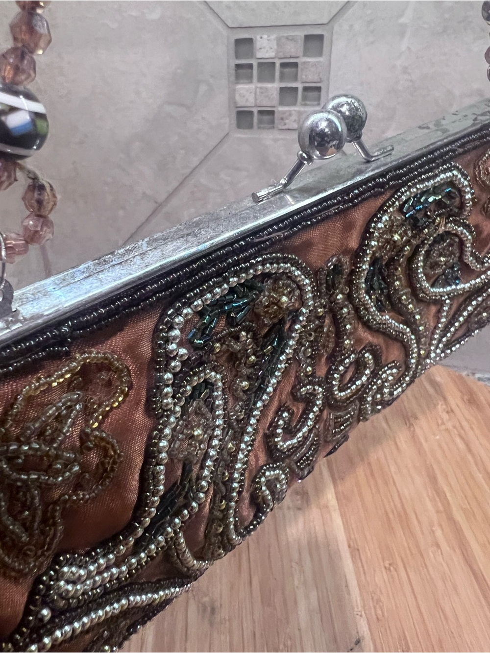 Source Unknown Brown Beaded Evening Clutch with Metallic Accents - Picture 8 of 15